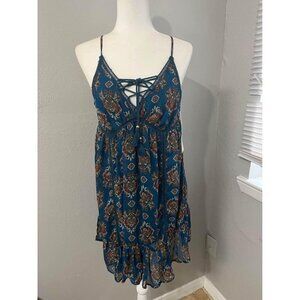 Coco + Jameson teal boho style dress floral size small NWT